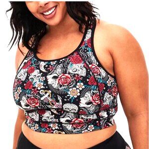 New TORRID ☠️ Black Tattoo Skull Print Sports Bra, Size 3 (3x)